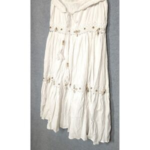 DIMRI White Maxi Skirt M Tiered Natural Shell Accent Lined Beach Wedding Resort